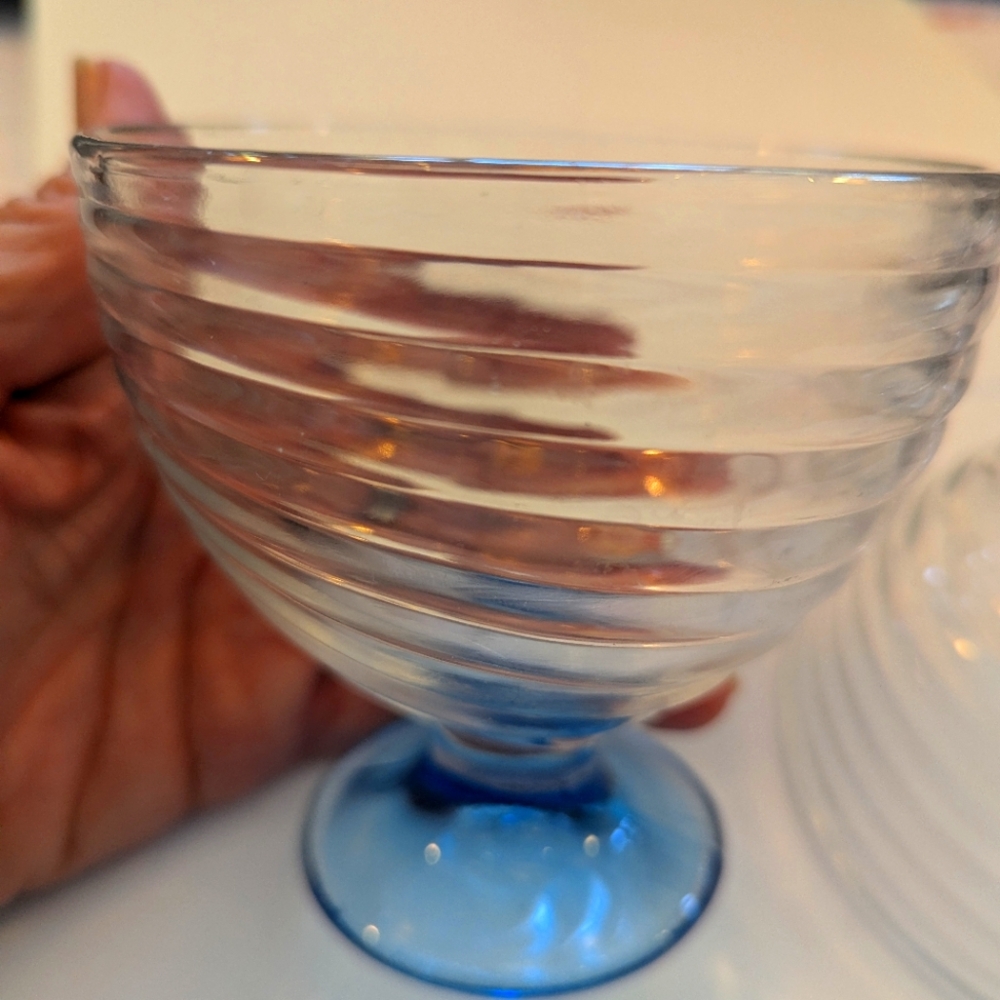 Mid century set of Dessert Bowls w blue base